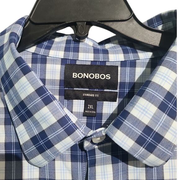 Bonobos Checkered Button-Up Shirt Size 2XL Blue White Standard Fit - Picture 3 of 4